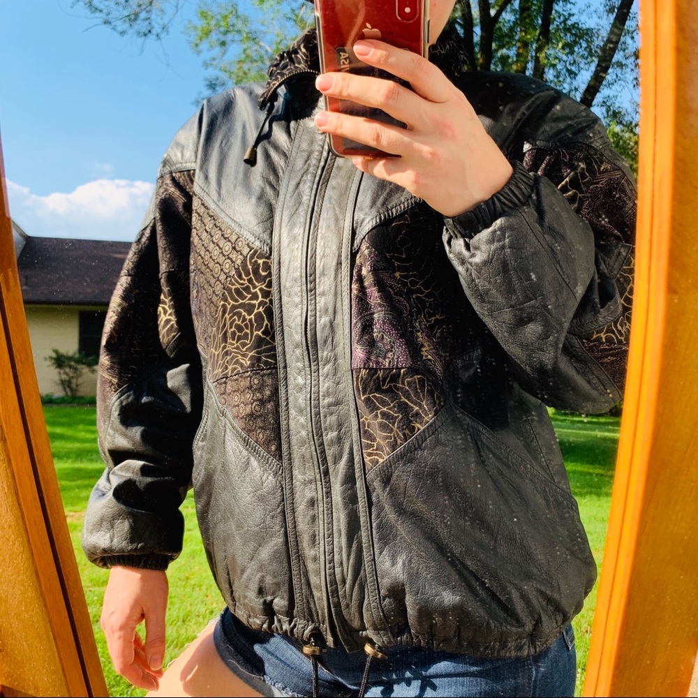 Vintage Genuine Butter Leather Black Bomber Jacket - Picture 5 of 16